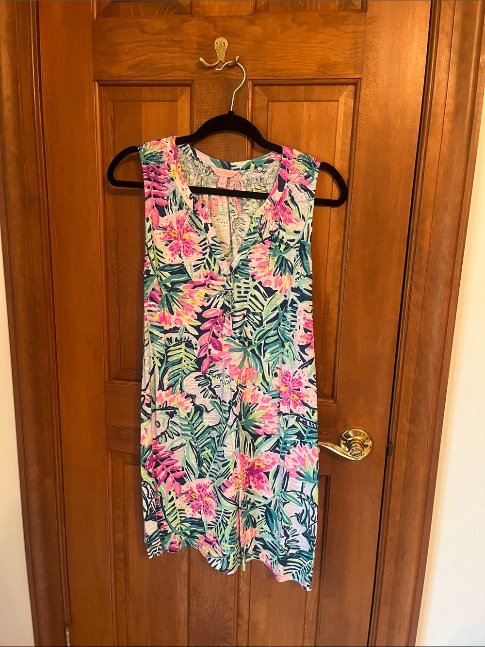 Lilly Pulitzer ESSIE DRESS SMALL Tropical Floral Shift Dress in Pink and Green